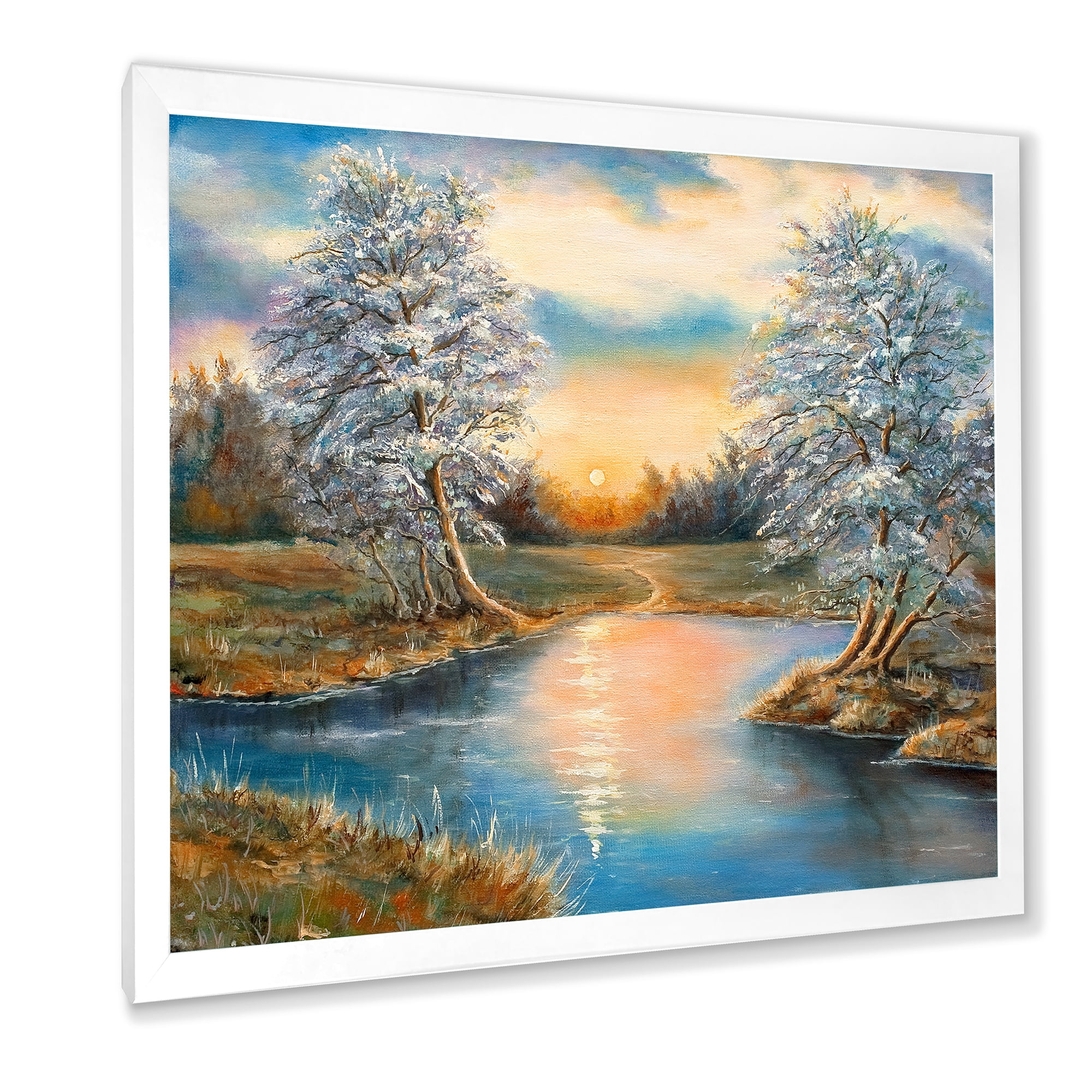 Designart 'Birches In The Autumn Woods Sunset' Lake House Framed Art Print