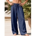 thumbnail image 4 of NKZNKZ Mens Cotton Linen Pants Elastic Waist Linen Men Pants Drawstring Loose Casual Lightweight Summer Beach Pants Navy blue XXXL, 4 of 8