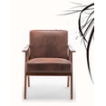 thumbnail image 5 of Dtwnek Fabric Upholstery Accent Chair with Solid Wood Frame, Mid-Century Modern Armchair for Living Room, Bedroom, Office, Light Brown, 5 of 5