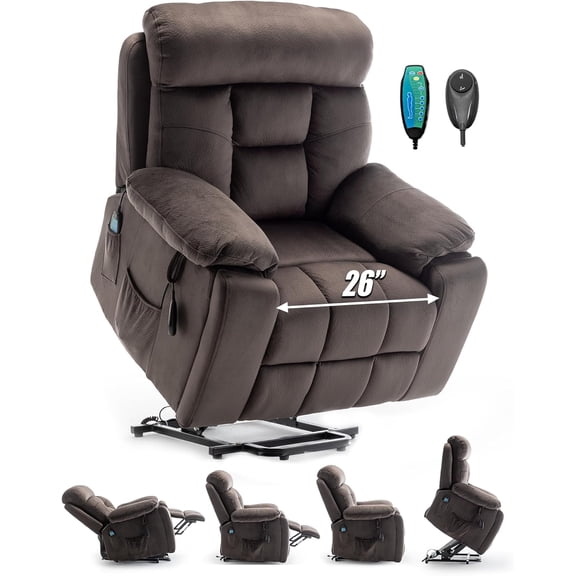 Large Power Lift Recliner Chair with Heated and Massage, Upgraded Dual Motor Lay Flat Recliners, 25in Extra Wide Seat, Cup Holder, Side Pocket