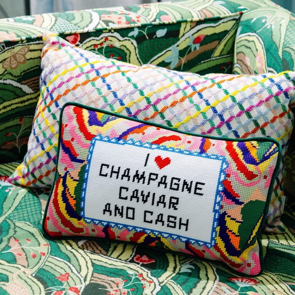 Furbish - Caviar and Cash Needlepoint Pillow