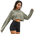thumbnail image 3 of dazeni Womens Lightweight Crop Sweatshirts Summer Long Sleeve Cropped Pullover Solid Crewneck Atheletic Running Tops Mint Green Small, 3 of 8
