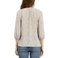 thumbnail image 3 of INSPIRE CHIC Haut pour Femme Manches 3/4 Col Rond Blouse d'Été à Fleurs TP Beige, 3 of 7