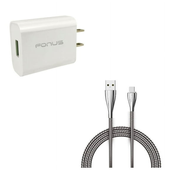 Metal USB Cable   Quick Home Charger for Motorola One 5G Ace Phone - 6ft Type-C Charger Cord Power and 18W USB Travel Wall Combo for Motorola One 5G Ace (2021)