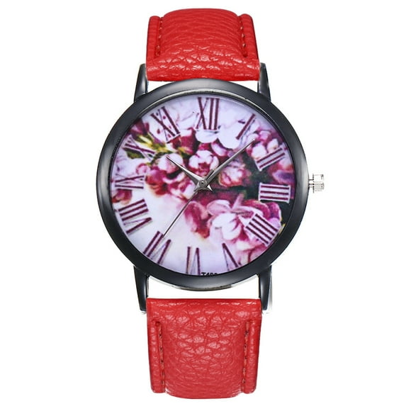 ATTOE Montre Analogique pour Femmes Affaires Ultral Fine Bracelet en Cuir PU Montre-Bracelet à Quartz (Rouge)-0813