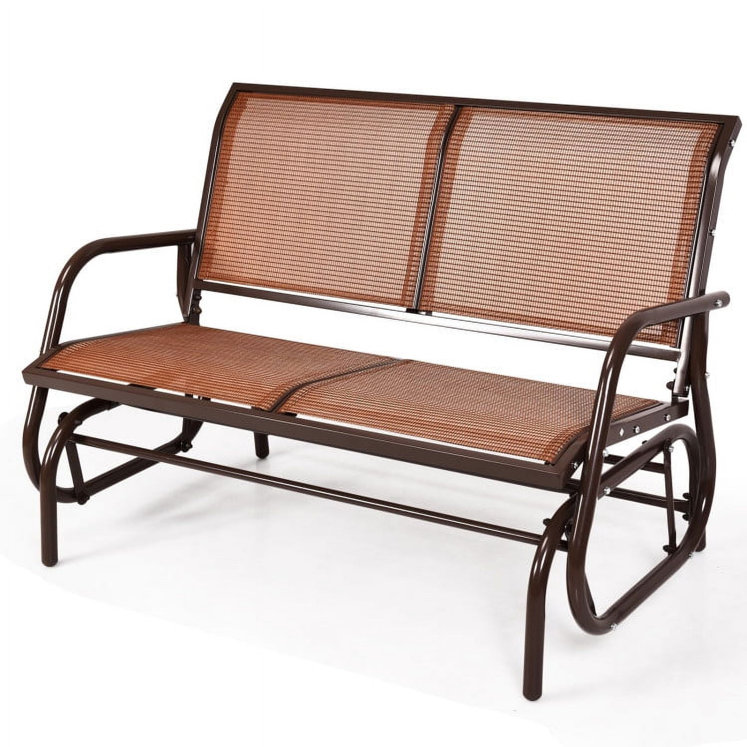 Aimee Lii Double Chair Outdoor, Patio Glider Bench, Porch, Backyard, Sturdy, Brown