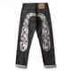 thumbnail image 1 of Pantalones de chándal a rayas de pierna ancha para hombres y mujeres, pantalones bordados de mariposa, pantalones de Jogger con cordón azul, etiqueta 1:1, moda informal, gran tamaño, 1 of 3