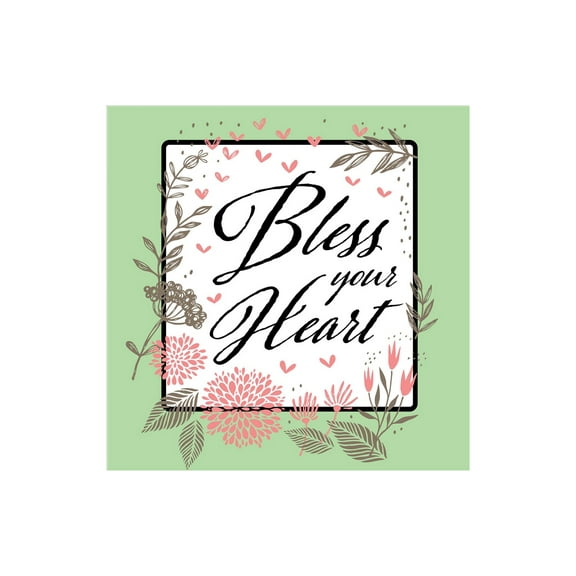 Bless Your Heart Lime Green Floral 12 x 12 Wood Wall Sign Plaque
