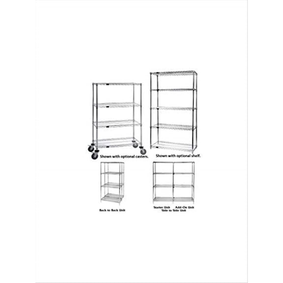 Quantum Storage Systems AD74-1242C Add-On Kit for 74" High 4-Tier Wire Shelving Unit, Chrome Finish, 12" Width x 42" Length x 74" Height