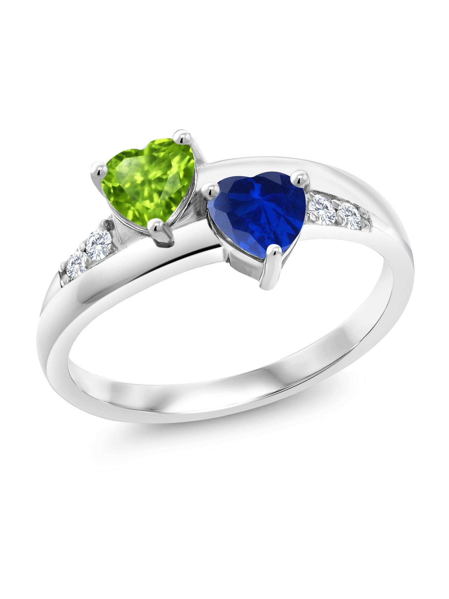 Elegant 925 Sterling Silver Green Emerald Peridot Blue Sapphire Ring Size 10 
