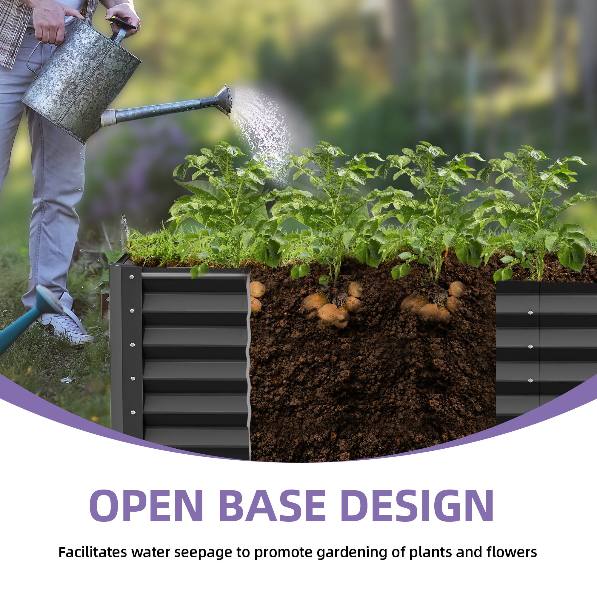 Dextrus 6x3x1.5 Ft Raised Garden Bed Kit with Gloves, Large Galvanized Metal Planter Box, Black