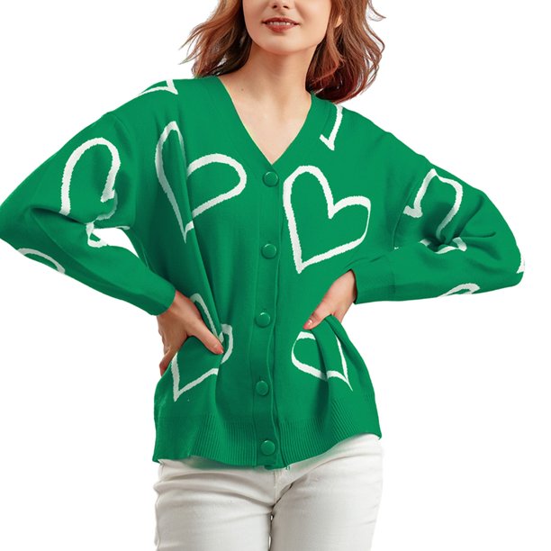 Gibobby Sueter para mujer Suéteres de punto de cachemira para mujer con botones(Verde,Talla única)