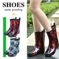 thumbnail image 7 of Xfvqtps Rain Boots for Women Mid Calf Flower Print Black Toe Cap Garden Shoes Waterproof Non Slip Rubber Sole Outdoor Work PVC Rain Shoes Blue, 7 of 7