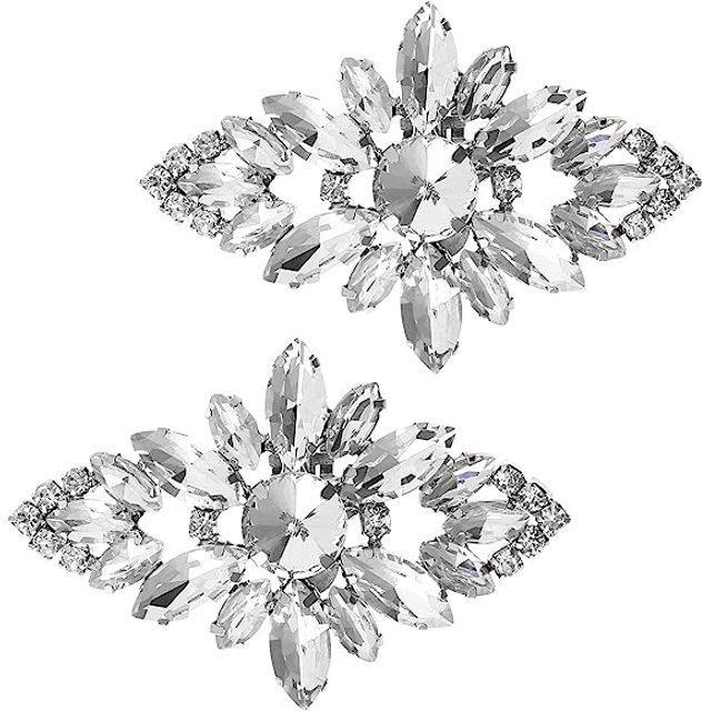 2 clips de cristal para zapatos, hebillas para zapatos de boda, zapatos de novia, flores de diamantes de imitación para decoración de fiestas, accesorios artesanales de boda DIY (plata)
