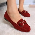 thumbnail image 2 of Bow Buckle Slip on Penny Loafers Boat Shoes for Women Suede Fall Casual Oxfords Low Heels Dress Ballet Flats, 2 of 7