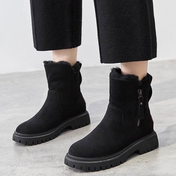 JUSLIO Womens Boots,Flat Boots Comfort Womens Snow Boots Solid Color Fashion Casual Lightweight Boots