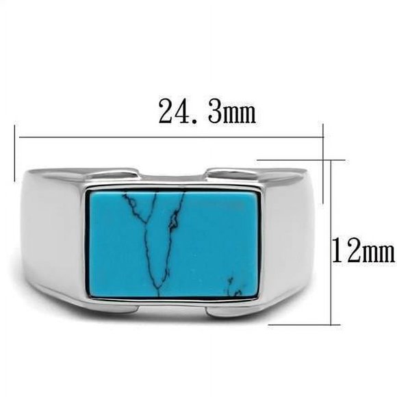 High polished (no plating) Stainless Steel Ring with Synthetic Imitation Amber in Sea Blue for Women Sea Blue Stone Color Style TK3000 Size 13