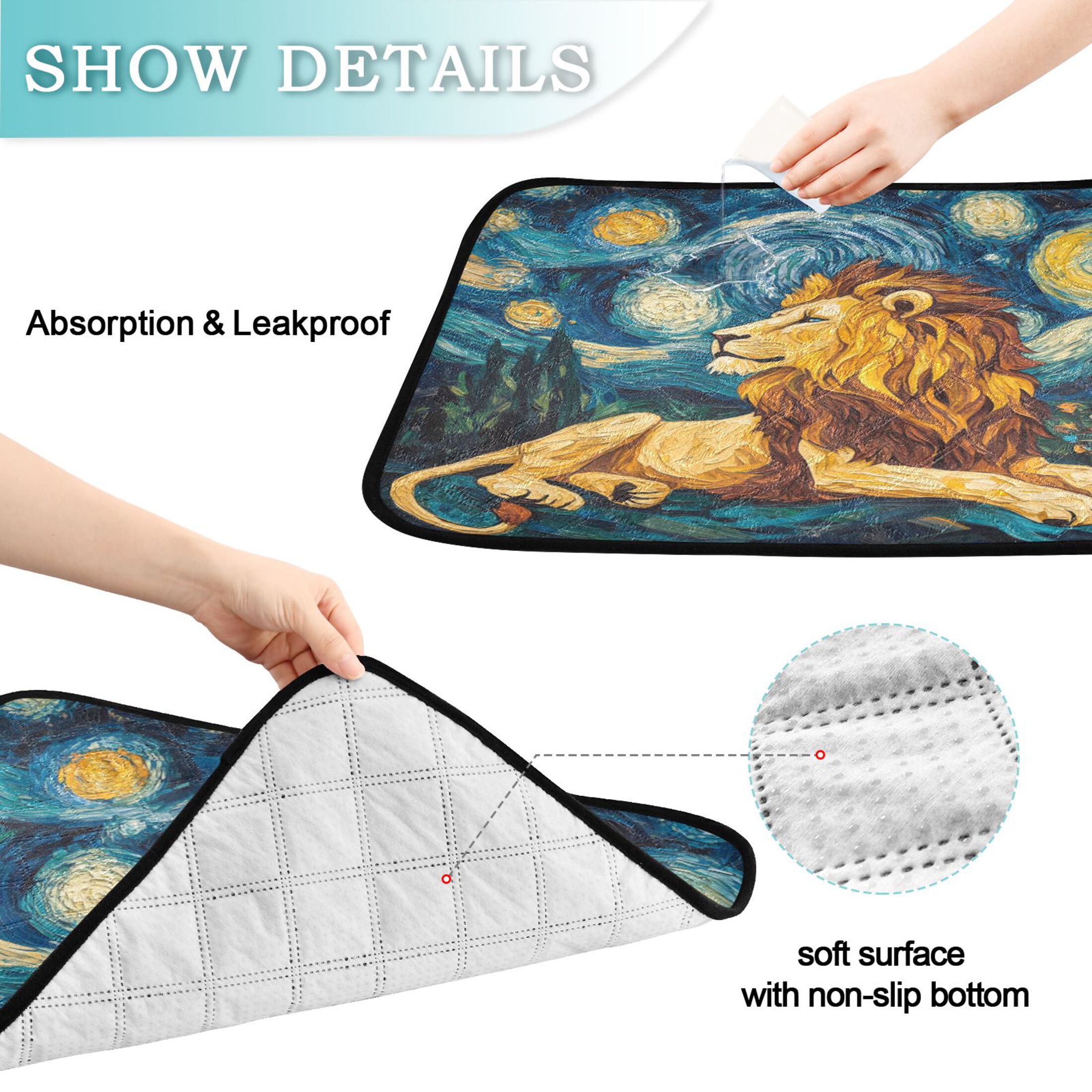 Qxltty Golden Lion King Cat litter Pads Pet Set of 3 Diaper Mats Center Anti-leakage Layer Absorbent Soft and Comfortable
