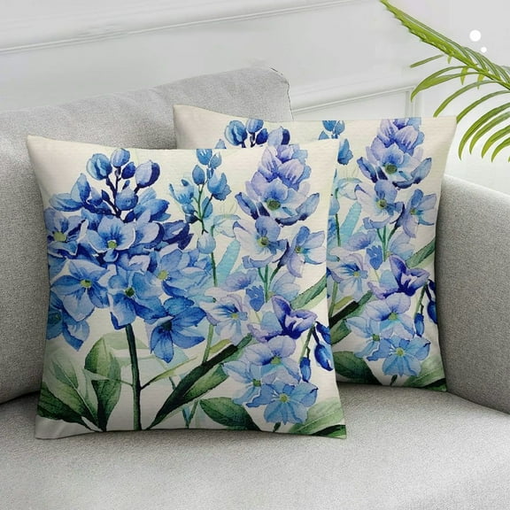 JRXY Blue Hydrangea Wildflower Spring Throw Pillow Covers Outdoor Spring Summer Floral Decor Farmhouse Decorative Throw Pillows Cases Decorations for Couch Sofa Porch 2pcs White