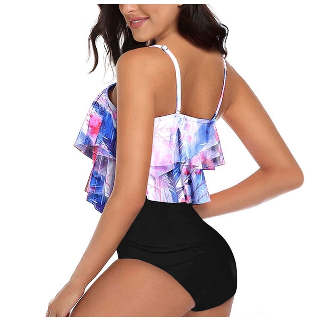 Gibobby Two Piece Blouson Tankini Swimsuits for Women Tummy Control Bathing Suits Modest Tankini Top with Bikini Bottom(Purple,L)