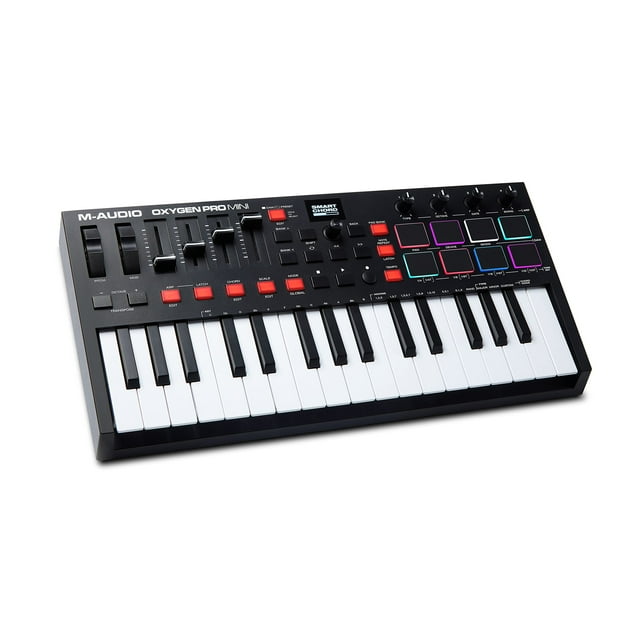 M-Audio Oxygen Pro Mini: teclado controlador MIDI USB de 32 teclas con Beat Pads, perillas, botones y atenuadores asignables MIDI y paquete de software incluido