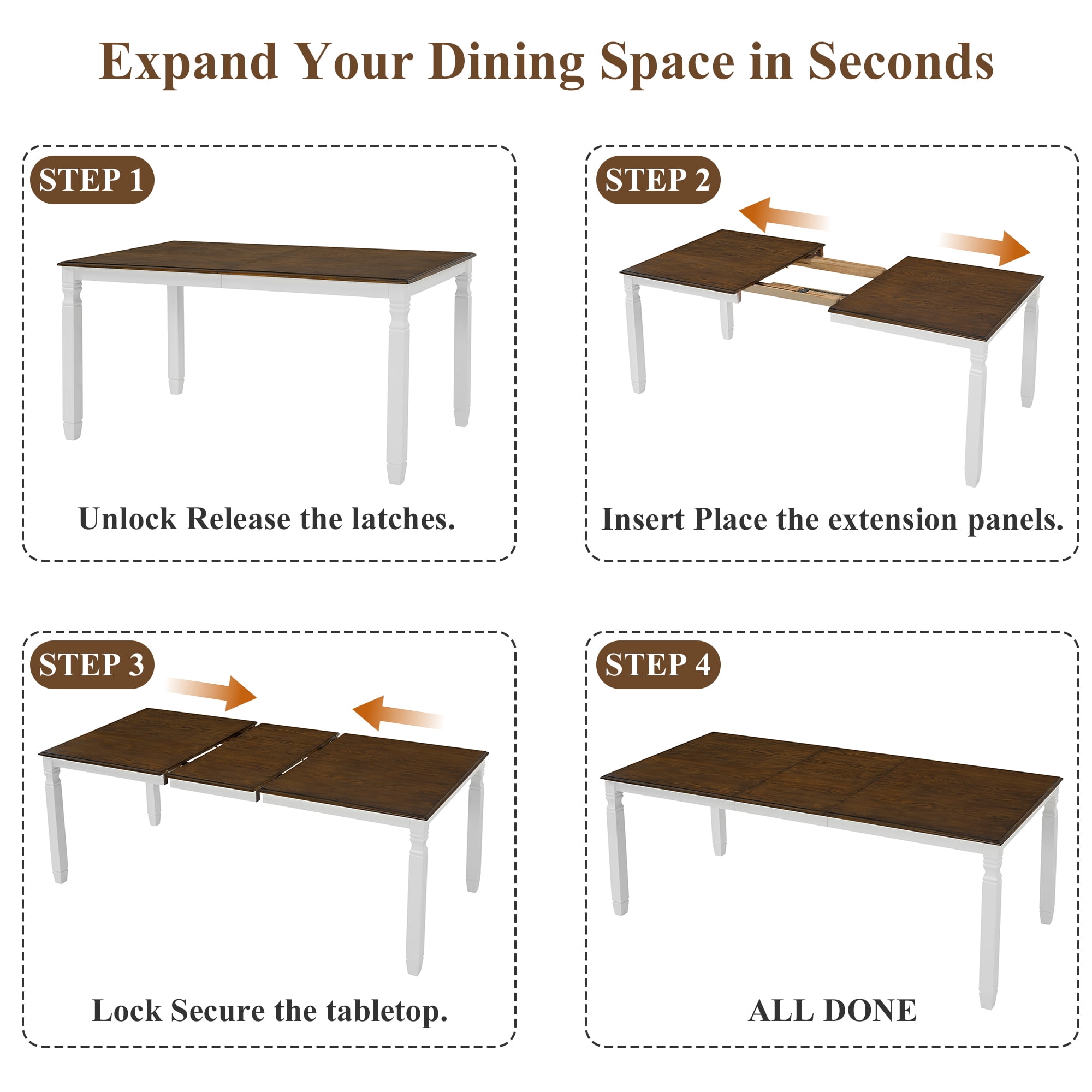 Euroco 6-Piece Dining Table Set for 6, Extendable Kitchen Table Set with 4 Upholstered Chairs and 1 Bench,Farmhouse Dining Set for Small Space, Easy Assembly,Brown + Beige