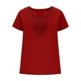 thumbnail image 6 of purcolt Women's Summer T-Shirts Short Sleeve V-Neck Solid Color Embroidery Tops Casual Loose Fit Boho Blouses, 6 of 9