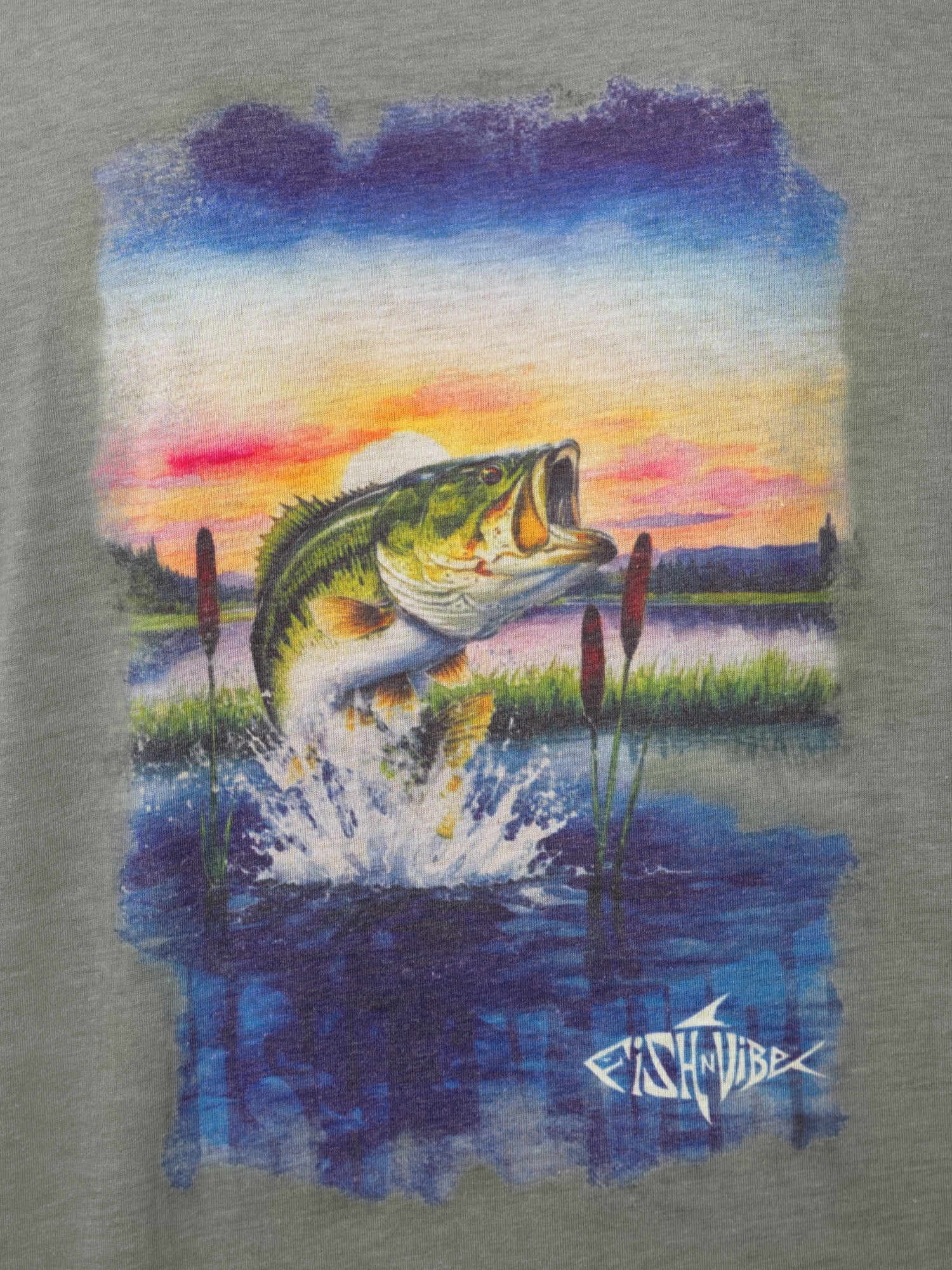 Fish N Vibe Men's Short Sleeve Fishing Performance Outdoor Graphic T-Shirt, Grey, M