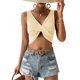 thumbnail image 1 of Top de mujer con cuello en V profundo, sin mangas, tejido con cable, blusa frontal torcida, blusa delgada de color puro, 1 of 4