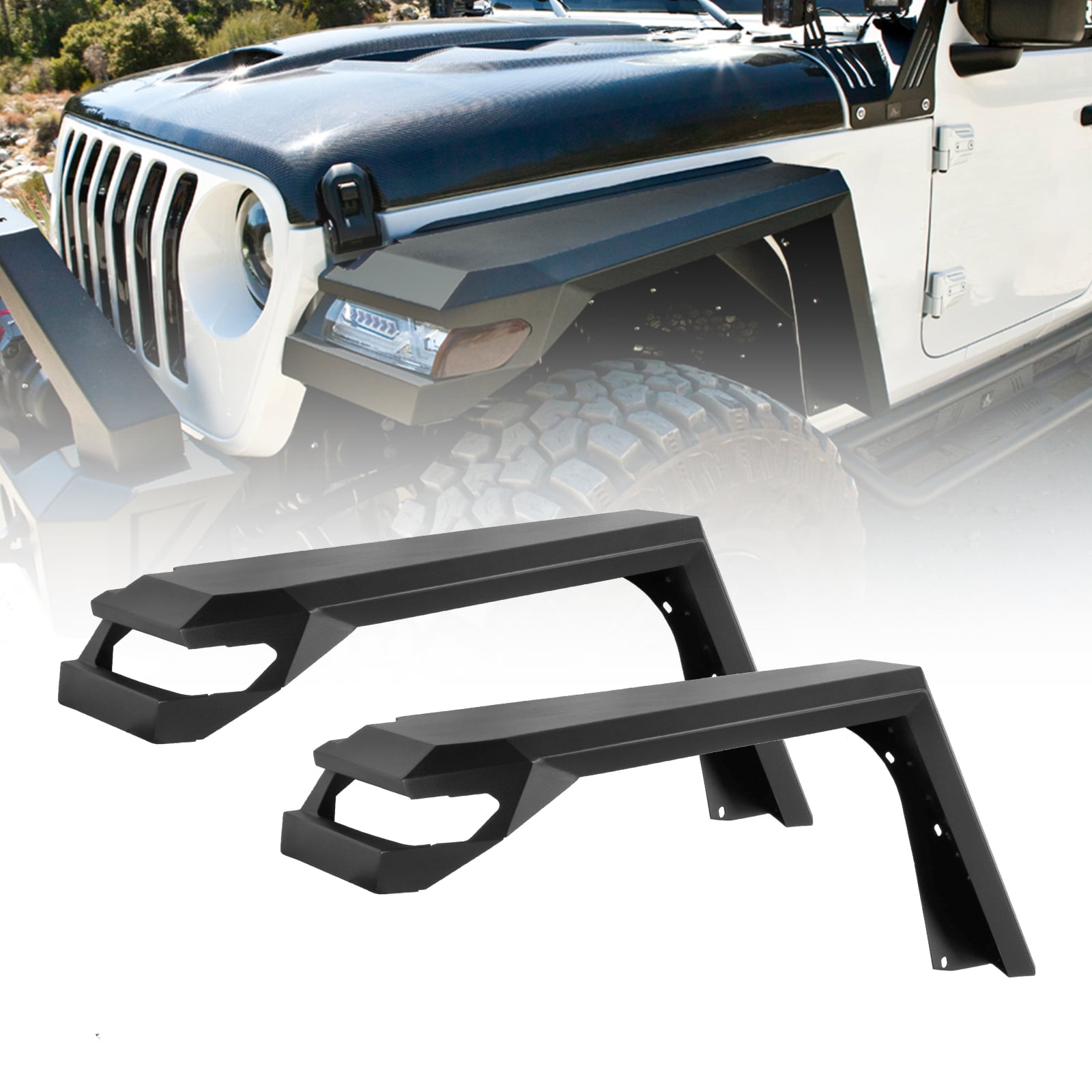 WOLFSTORM For 2018-2022 Jeep Wrangler JL/JLU Front Fender Flares Powder  Coated Steel 2PC 