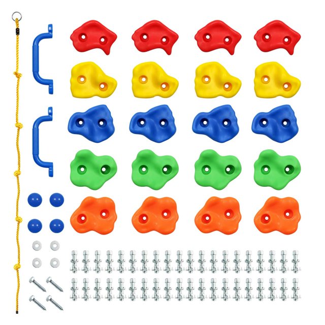 Rainbow Craft DIY Monkey Rock Climbing Holds Set Buddles of 20Pc with 2Pc Handles and 2.4m Knotted R multicolor