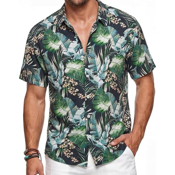 Joyfy Men's Hawaiian Shirt, Casual Short Sleeve Button Down for Summer & Beach
