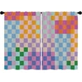 thumbnail image 4 of Colorful Plaid Checkered Kitchen Curtains Retro Funky Hippie Bathroom Curtains Window Treatment Drapes 70s Multicolored Cafe Small Modern Bedroom Short Curtains Fabric 2 Panels 27.5x36 Inch, 4 of 6