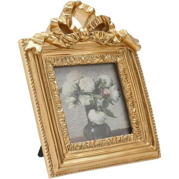 Small Vintage Square Picture Frame 3.74×4.61inch Gold Baroque Ornate Mini Frame Dark Goldenrod Photo Frames for Home Wedding Decor