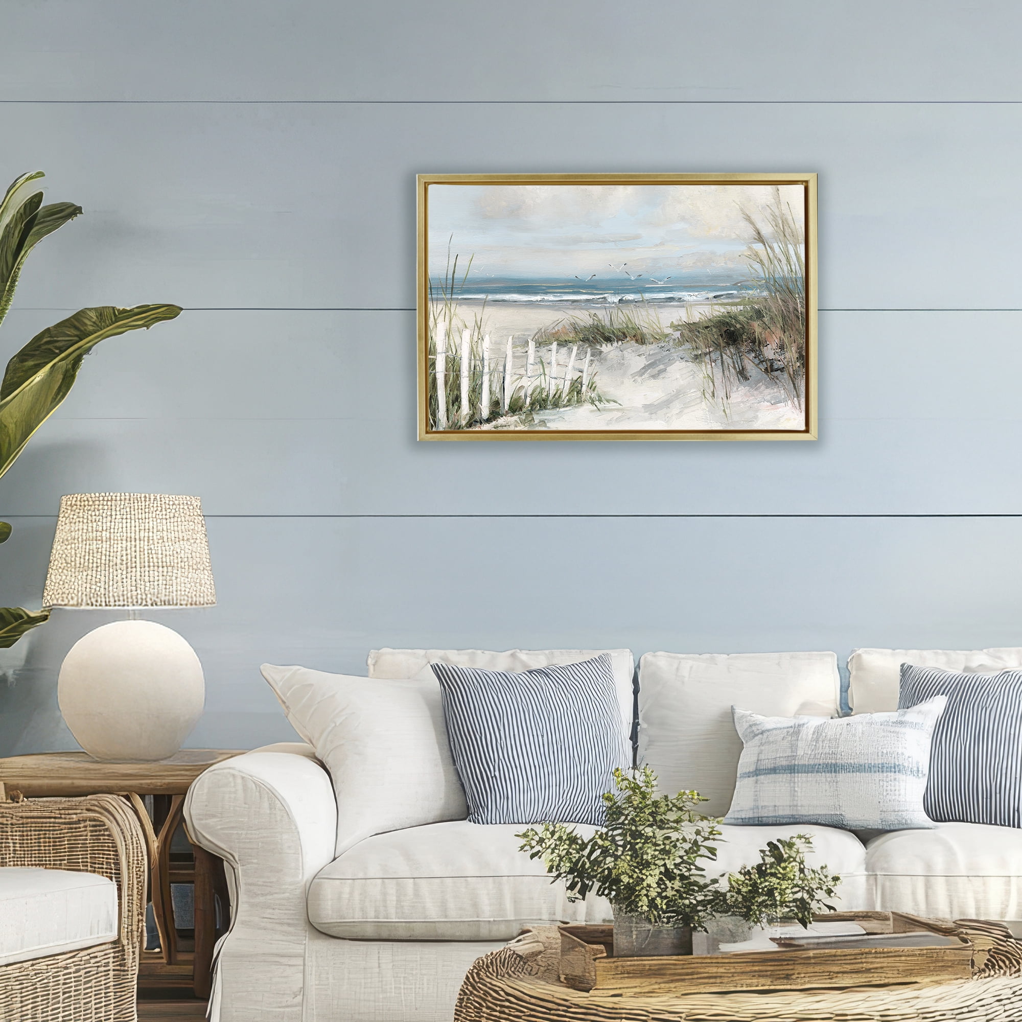 Stupell Industries Dunes With Weathered Fence Gold Framed Floater Canvas Wall Art, design by Sally Swatland