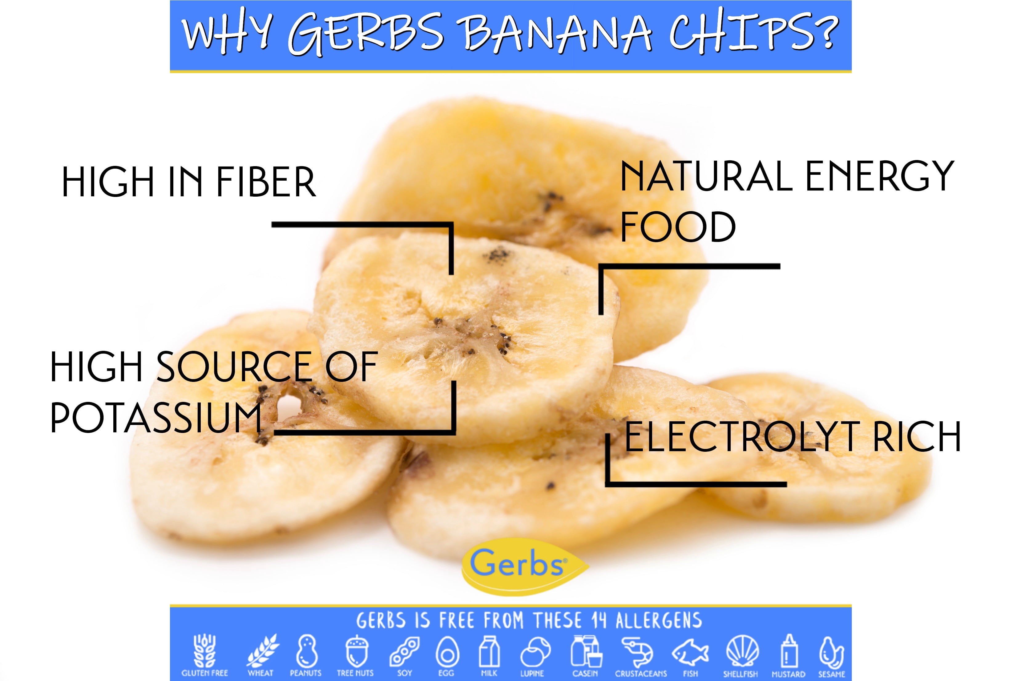 Banana Chips by Gerbs - 2 LBS - Sweetened - Unsulfured - Top 14 Food Allergen Free & NON GMO