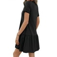 thumbnail image 5 of HUBERY Women Pleated Layered Hem Pocket Crew Neck Short Sleeve Mini Dress, 5 of 7