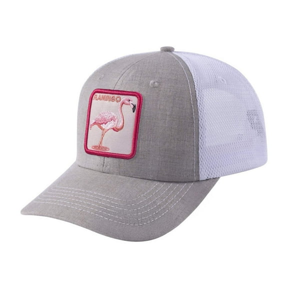 Unisex Embroidered The Flamingo, 6-Panel Trucker Hat, Khaki/White, Adjustable Fit