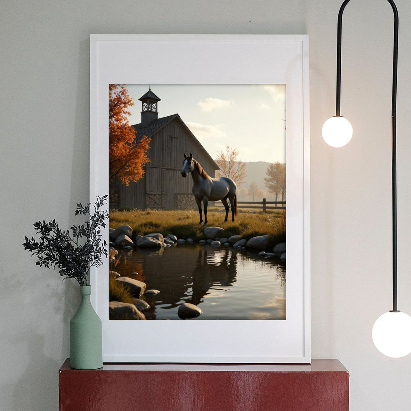 Diamond Art Kit for Adults, Autumn Horse Farm Reflection Scene Diamond Painting for Adults Beginners, 5D DIY Diamond Art Painting Kits, Colorful Diamond Painting Craft for Home Decor 12x16