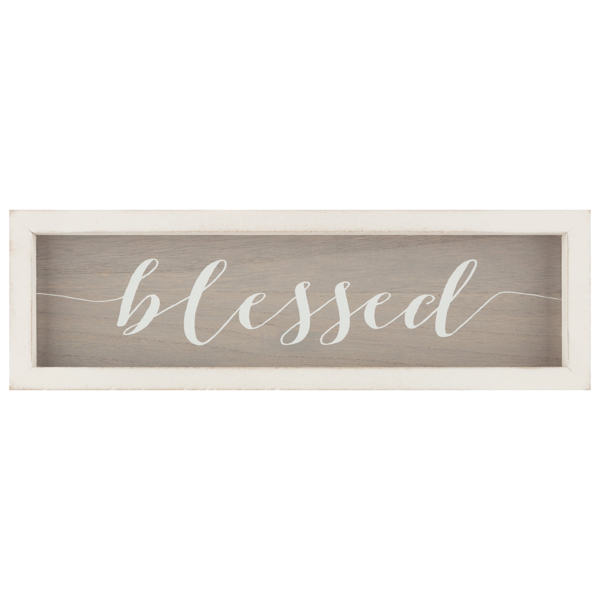 Mainstays Farmhouse Gray and White Blessed Wood Wall Decor, 12" x 4"