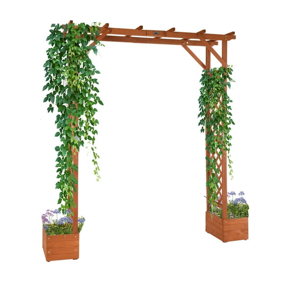 OverPatio 7.2FT Wooden Arbor Garden Arbor Wedding Arch 2 IN1 Planter Boxes Outdoor Decor