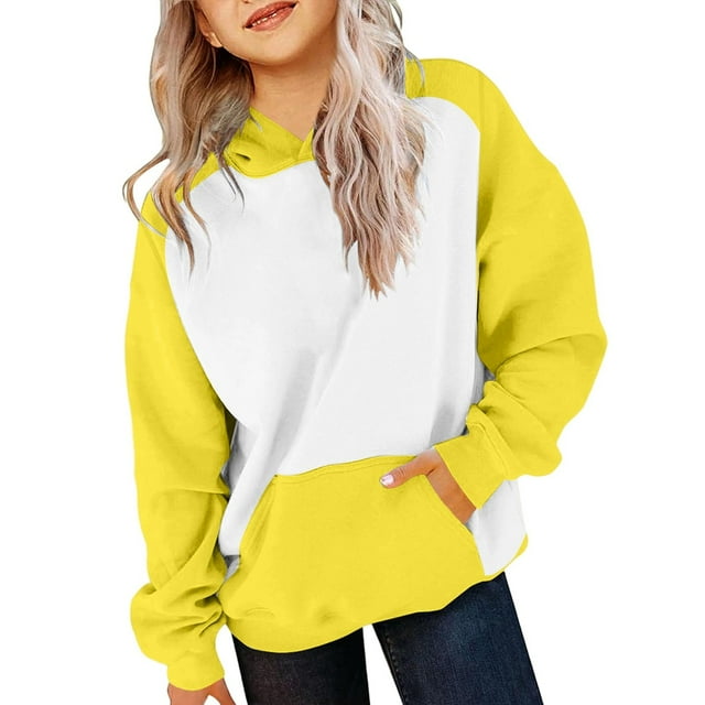 Aocisk Girls Long Sleeve Hooded Sweatshirt Soft Pullover Top For Everyday Wear Yellow 3-4 Years