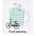thumbnail image 3 of Quote Shower Curtain, Good Morning Theme with Little Paper Ship Sailing inside Cup of Coffee Joy, Fabric Bathroom Set with Hooks, 69W X 75L Inches Long, Seafoam and Black, by Ambesonne, 3 of 3