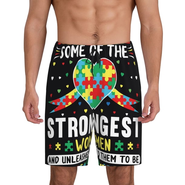 Balery I Love With Autism Pantalones cortos de pijama de punto de algodón para hombre con cinturilla y bolsillos-4X-Large