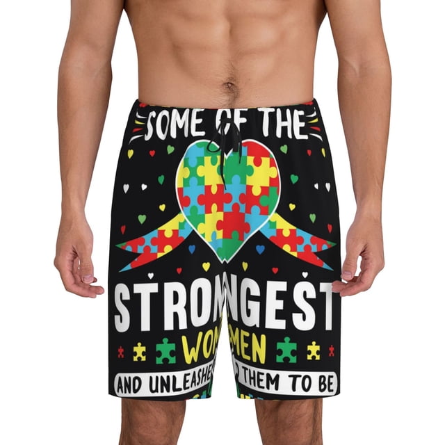 Balery I Love With Autism Pantalones cortos de pijama de punto de algodón para hombre con cinturilla y bolsillos-Small