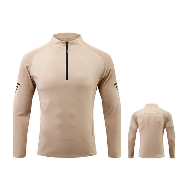 pstuiky camisa de manga larga para hombre, Camiseta deportiva ligera y transpirable de color sólido con cremallera y cuello alto de manga larga para hombre Tops de talla grande para hombre xxl