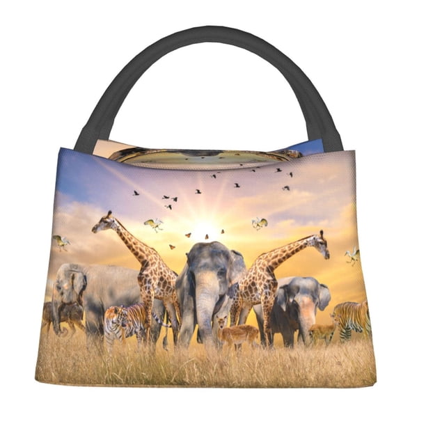 Fotbe Vintage Wildlife Protection Bolsa Térmica Portátil con Estampado, Bolsa de Entrega de Alimentos Aislada, Bolsa Reutilizable de Gran Capacidad para Comidas y Supermercado