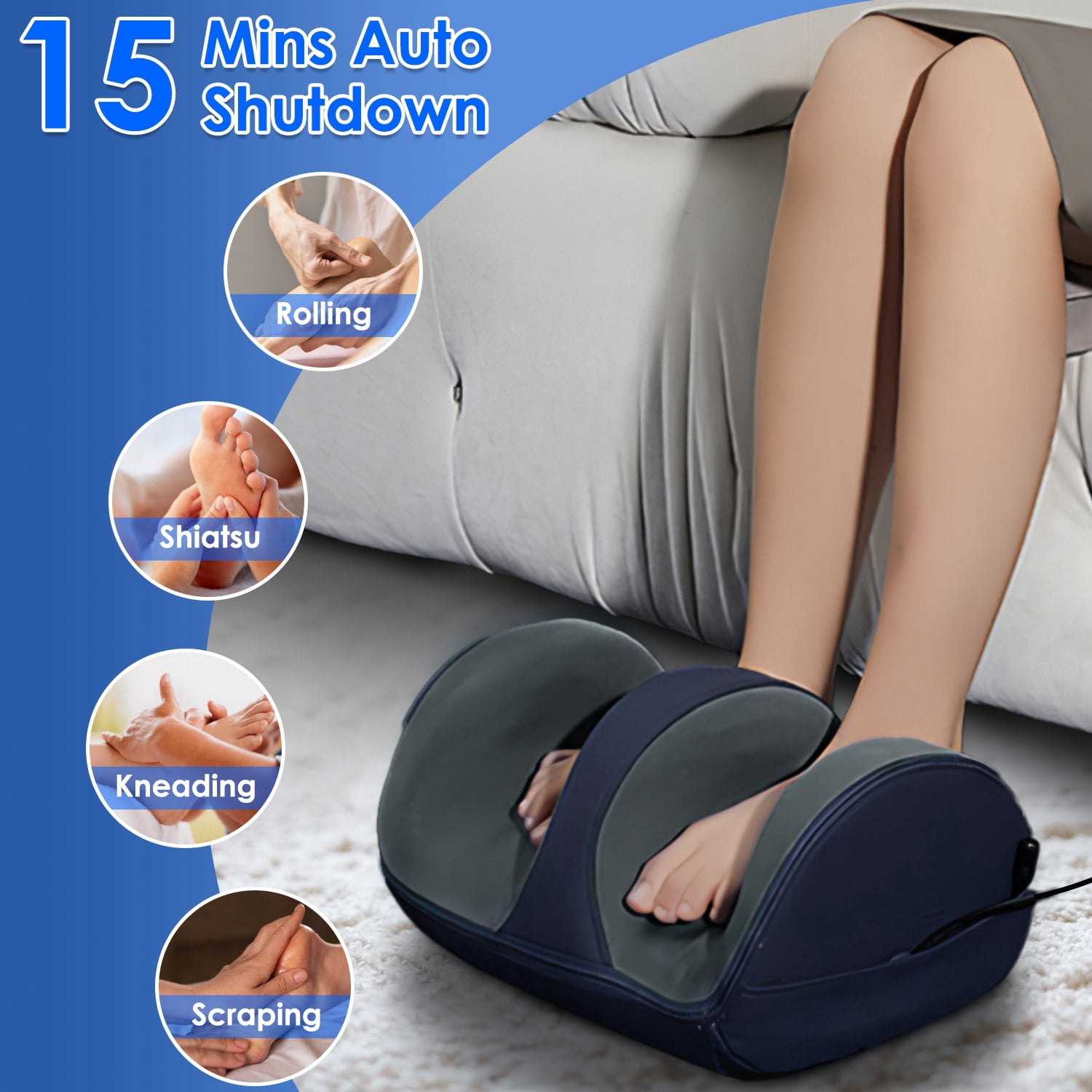 TeqHome Shiatsu Foot Massager Machine with Heat, Foot and Calf Massager with 3 Modes 3 Intensity Levels Gifts for Mom & Dad