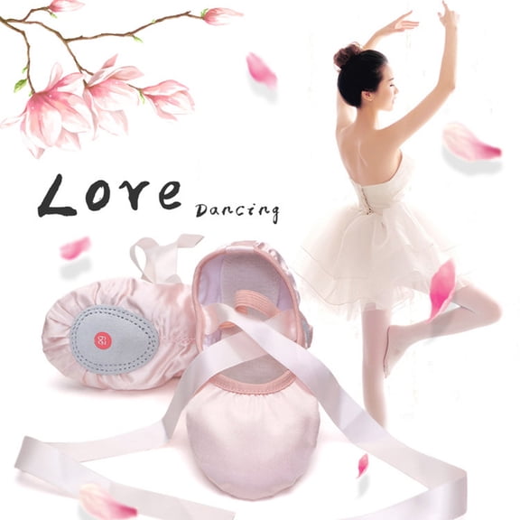 Windfall Girls Ballet Dance Shoes Flats Split Sole with Ribbon, Indoor Pointe Soft Sole Gymnastics Ballet Dance Yoga Shoes