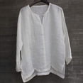 thumbnail image 2 of WTOBBY Women's Cotton Linen V-Neck Long Sleeve Shirt, Solid Color Casual Loose Fit Top, Relaxed Fashion Tee for Breathable Comfort, Unisex Style,White XL, 2 of 4